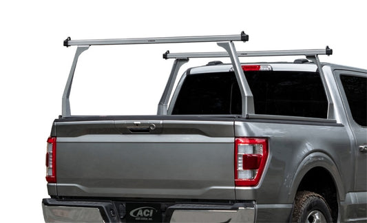 Access ADARAC 17-24 Nissan Titan aluminum truck bed ladder rack in silver mounted on a Nissan Titan truck bed.
