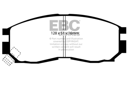 EBC Ultimax2 front brake pads for Chrysler Sebring Coupe 2.0, OE quality brake pads shown in the image.
