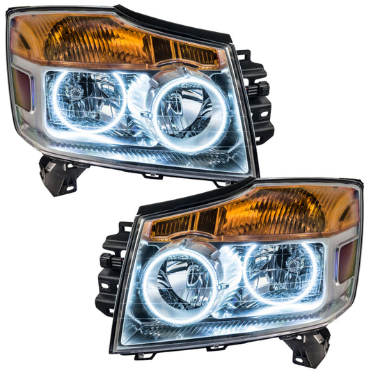 Oracle Nissan Armada 2008-2015 white SMD LED headlights showing clear lens and LED light strips for improved visibility.