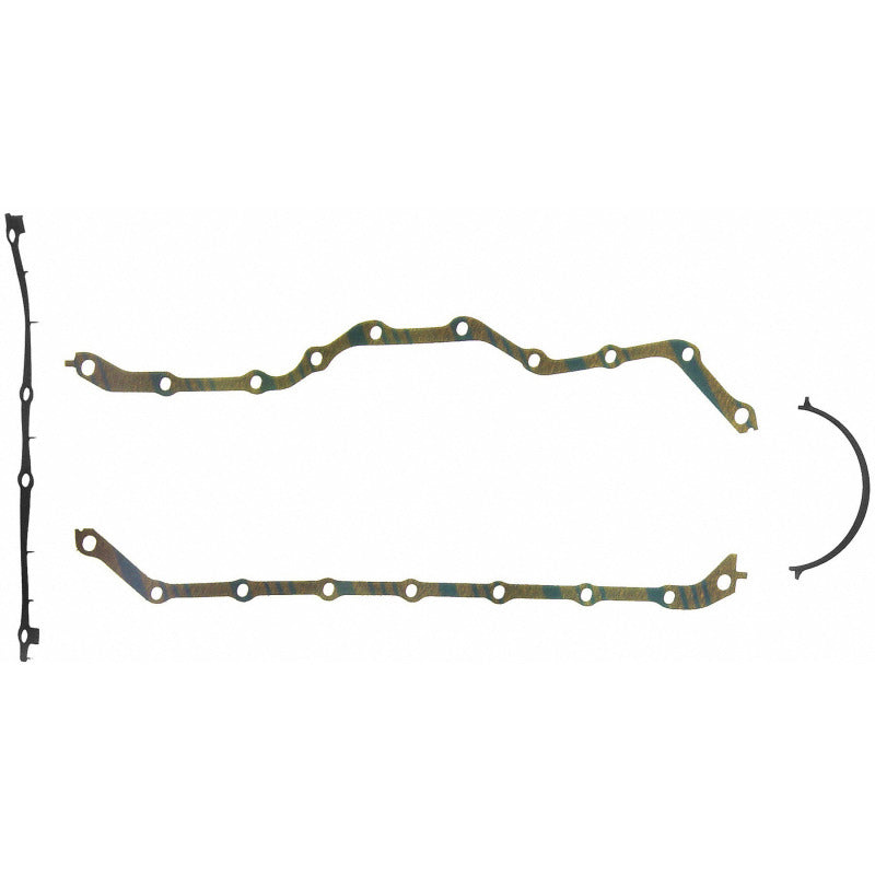 Fel-Pro Jeep Wrangler engine oil pan gasket set with blue stripe cork-rubber, includes gasket kits for engine sealing.