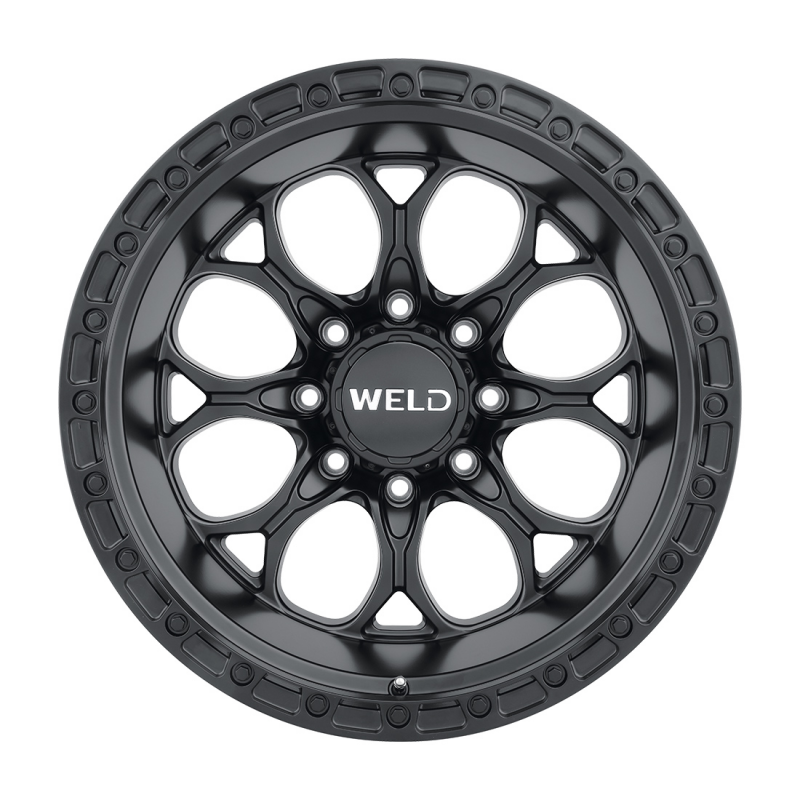 Weld Ledge 8 20x9 satin black cast wheel with 8x170 bolt pattern and 5-inch backspacing, non-beadlock design.