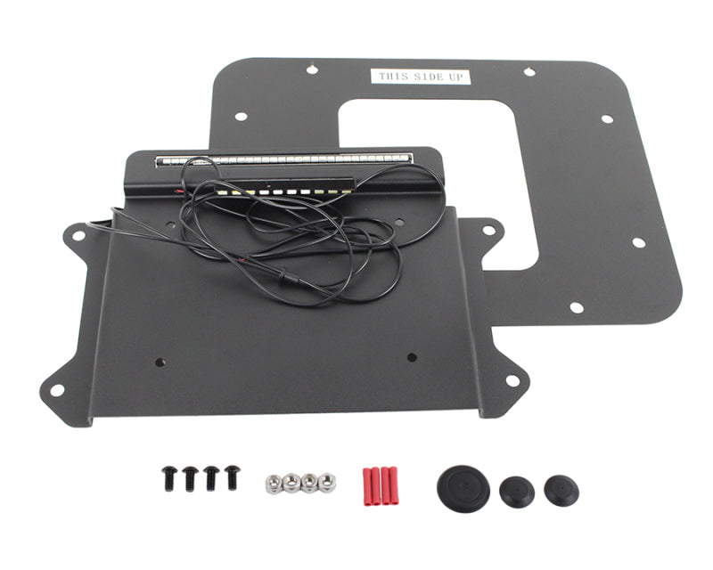 Kentrol Jeep Wrangler JK license plate mount with LEDs, textured black finish, designed for rear side installation on 2007-2009 models.