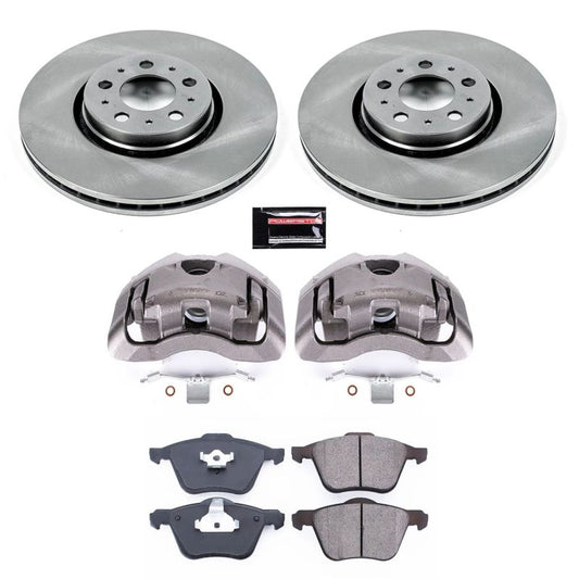 PowerStop OE front brake calipers and Autospecialty kit for 2013-2014 Volvo XC90, showing the calipers and hardware.