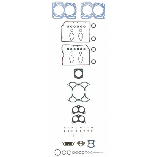 Fel-Pro Subaru Legacy engine cylinder head gasket set with PermaTorque design, showing gasket components and packaging.