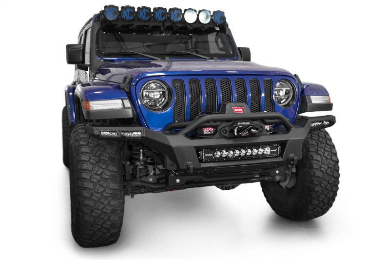 Addictive Desert Designs steel rear winch bumper for Jeep Wrangler JL and Gladiator JT, rugged off-road vehicle protection.