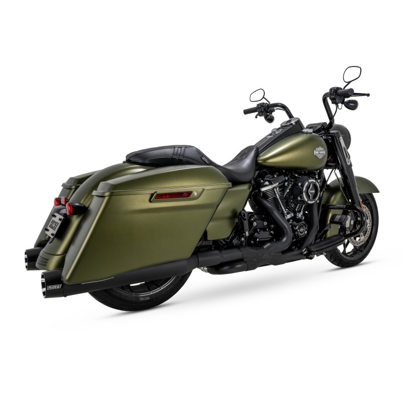 Vance & Hines HD M8 Touring Blackbird 450 slip-on motorcycle exhaust in wrinkle black finish, shown on a Harley-Davidson M8 touring bike.
