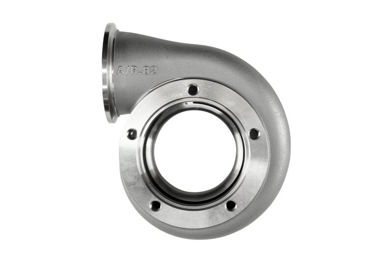 Turbosmart 62mm V-Band turbine housing with 0.82AR, showcasing the cast metal construction and V-band connection for turbochargers.