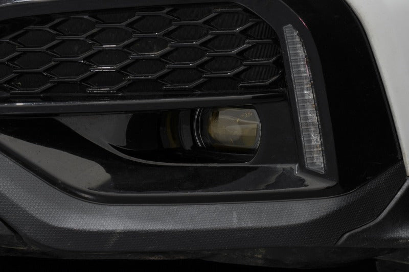 Diode Dynamics Subaru WRX Elite Series Type Y LED fog lamps in cool white, showing close-up of the fog light bulbs and housing.