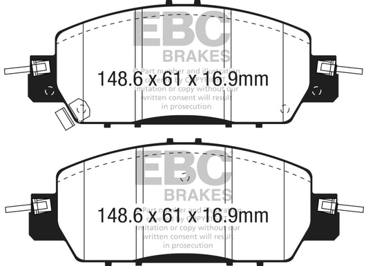 EBC Redstuff front brake pads for 2016+ Honda Accord LX Sedan 2.4L, high-performance brake pads with red friction material.