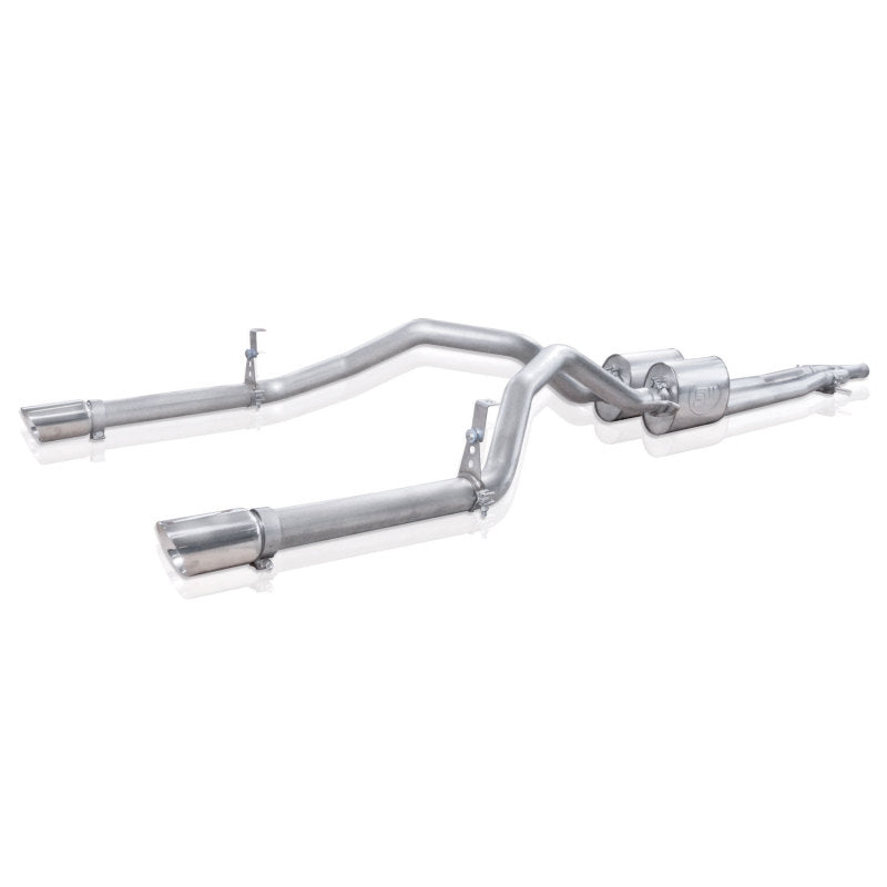 Stainless Works stainless steel catback exhaust Y-pipe for Chevy Silverado and GMC Sierra 2007-2016 with under bumper exit.