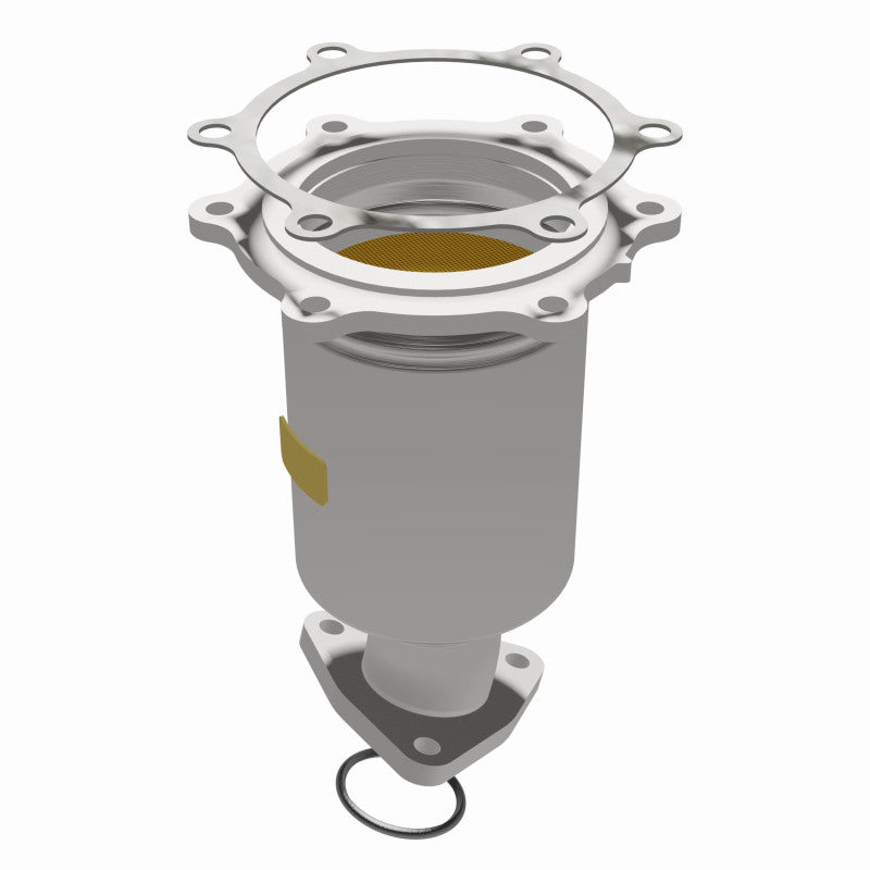 MagnaFlow catalytic converter for 1997 Infiniti QX4 3.3L, direct fit converter showing metal construction and inlet/outlet details.