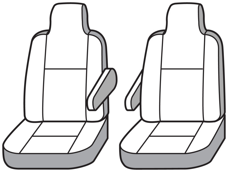 Covercraft Carhartt Super Dux seat covers for Ford E-Series Custom, charcoal-colored, fitted over vehicle seats.