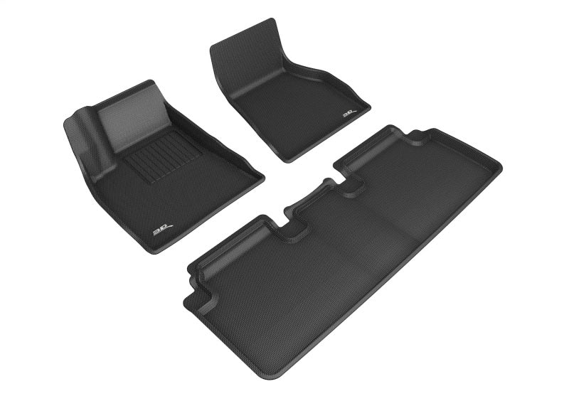 3D MAXpider black rubber floor mats for Tesla Model S 2015-2019, full set with textured surface for interior protection