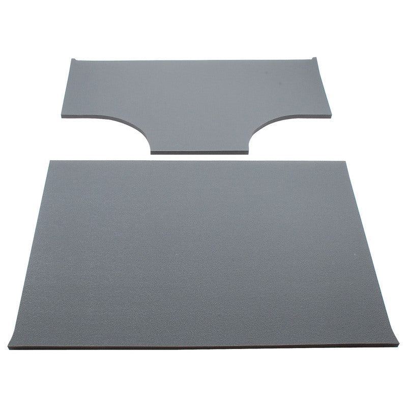 Gray DEI 03-06 Jeep Wrangler TJ 2-Door hard top speaker pod boom mat headliner, 2-piece accessory for interior upgrade.