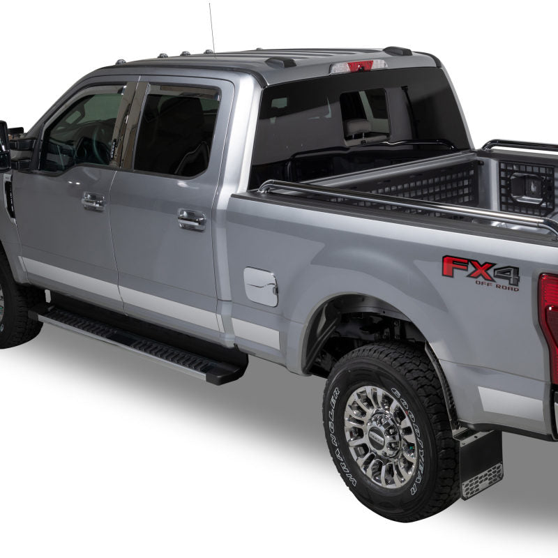 Putco stainless steel rocker panels for 2017-2020 Ford SuperDuty SuperCrew 6.5ft bed exterior body armor and rock rails.