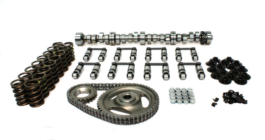 COMP Cams FE XR270HR-10 camshaft kit showing a close-up of the high-performance camshaft and detailed metal components.