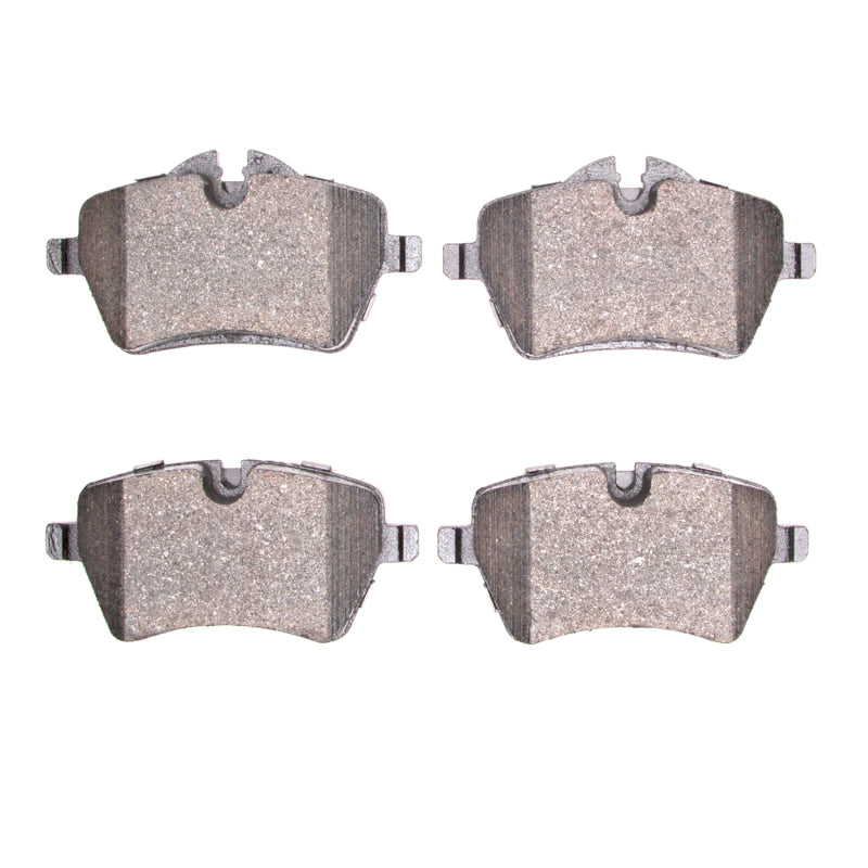 R1 Concepts OE front semi-metal brake pads for Mini Cooper Countryman, showing the new brake pad set with metal backing and friction surface.