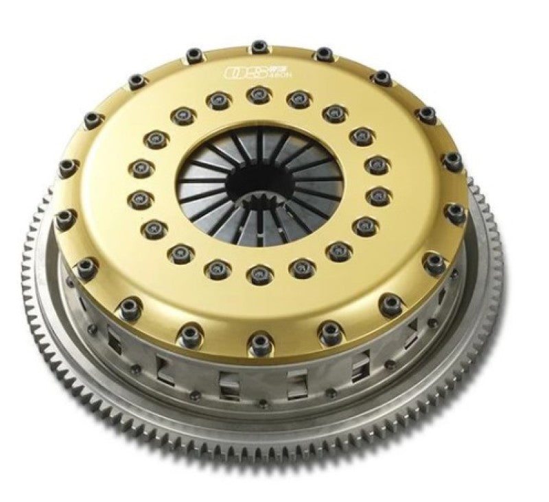 OS Giken Toyota Supra 2JZ-GTE R3C Series triple plate clutch kit with 26 spline center hub, high-performance multi-plate clutch system.