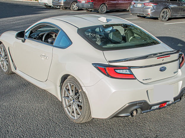 Carbon fiber rear spoiler wing for 2022-up Toyota GR86 and Subaru BRZ, JDM style, by Street Driven Performance.
