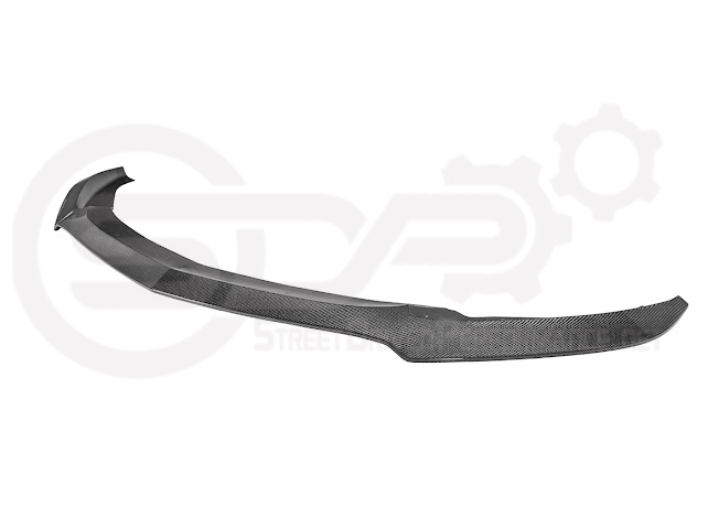 Black carbon fiber front bumper lip splitter for Cadillac CT5 Sport and V models, designed to enhance ground effects and sporty appearance.