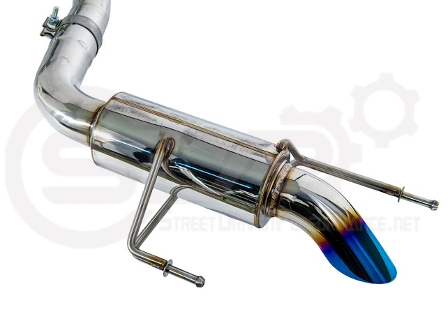 Toyota 4Runner 2025-up cat-back exhaust system with chrome or burnt blue tips, featuring a turn-down design by Street Driven Performance.