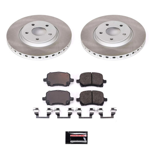 PowerStop front semi-coated rotor kit for Saturn Ion 2004-2007, performance brake rotor set with ventilated design and black coating.
