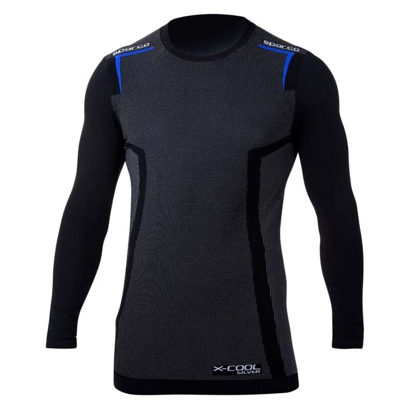 Sparco K-Carbon black and blue undershirt, lightweight and breathable shirt with subtle branding and sporty design.