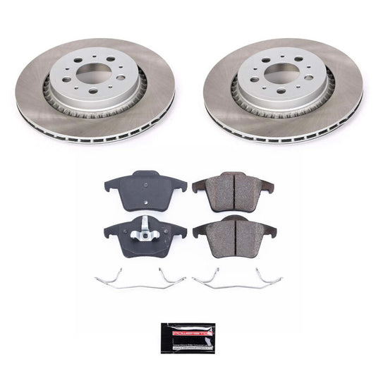 Rear semi-coated rotor kit for Volvo XC90 by PowerStop, featuring high-performance brake rotors and hardware for improved braking.