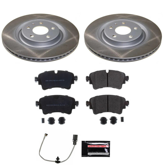 PowerStop Audi SQ5 rear semi-coated brake rotor kit with performance brake rotors and black coating, showing the rotor's surface detail.