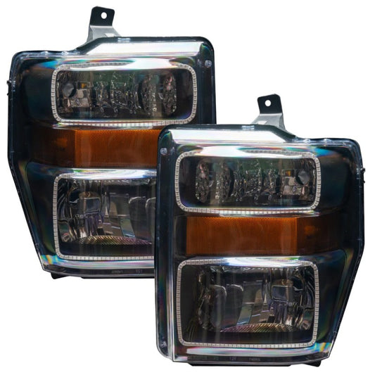 Oracle LED headlights for Ford F250/350 2008-2010 in black with ColorSHIFT feature and BC1 controller, showing the headlight assembly.