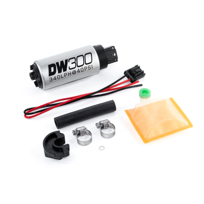 DeatschWerks 320 LPH in-tank fuel pump with Nissan 240SX setup kit, showing the pump and installation components.