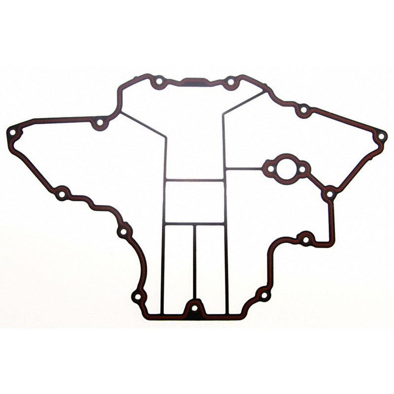 Fel-Pro Chevrolet Corvette engine oil pan gasket set with PermaDry molded rubber, shown in a close-up of the gasket components.