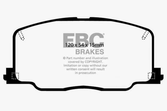 EBC Ultimax2 front brake pads for Lexus ES250 1990-1991, OE style, showing black friction material and metal backing plate.