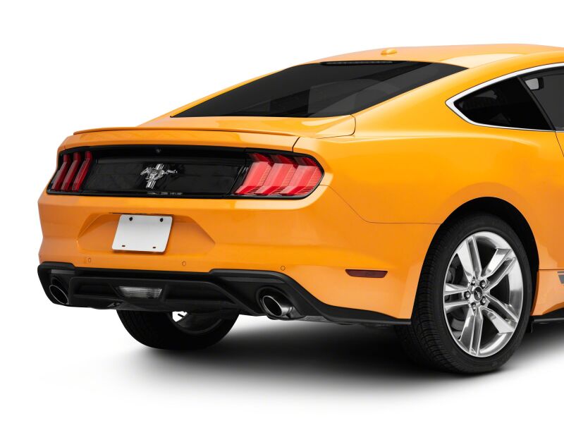 Raxiom Ford Mustang Euro Style LED tail lights with red lenses and gloss black housing, designed for 2015-2023 models.