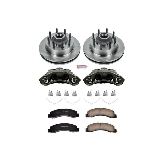 PowerStop OE brake rotors with calipers for 2003-2004 Ford F-350 Super Duty front autospecialty kit, installed on vehicle wheels