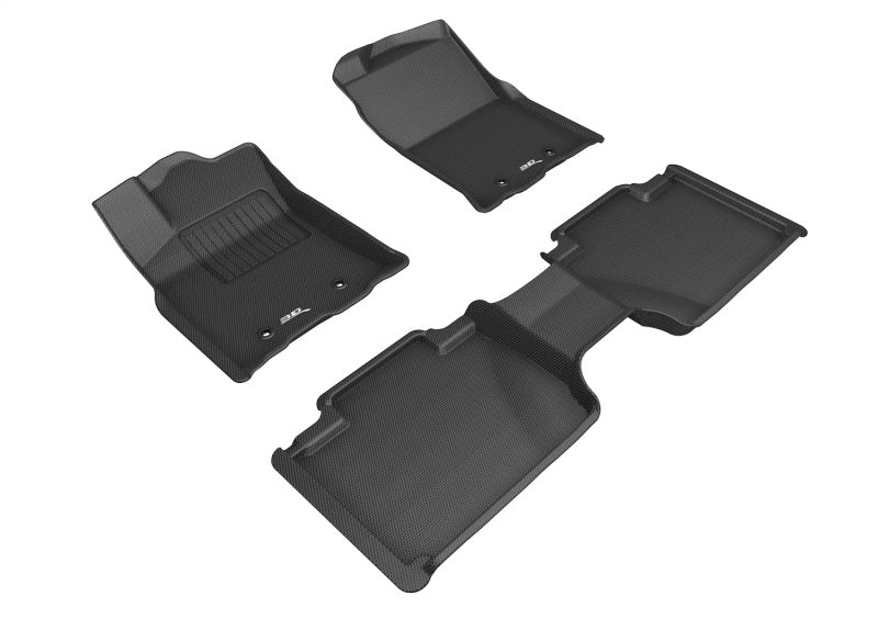 3D MAXpider black rubber floor mats for 2018-2023 Toyota Tacoma Access Cab, full set with seat protection, textured surface.