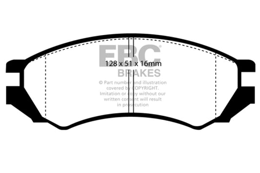 EBC Redstuff front brake pads for Nissan NX 2.0 (ABS) 1991-1993, performance brake pads with red friction material.