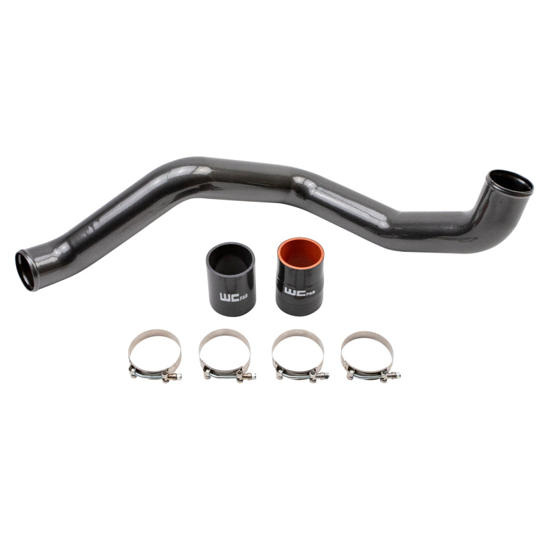 Wehrli Chevrolet 6.6L L5P Duramax driver side 3-inch intercooler pipe kit in bright yellow for improved engine cooling.