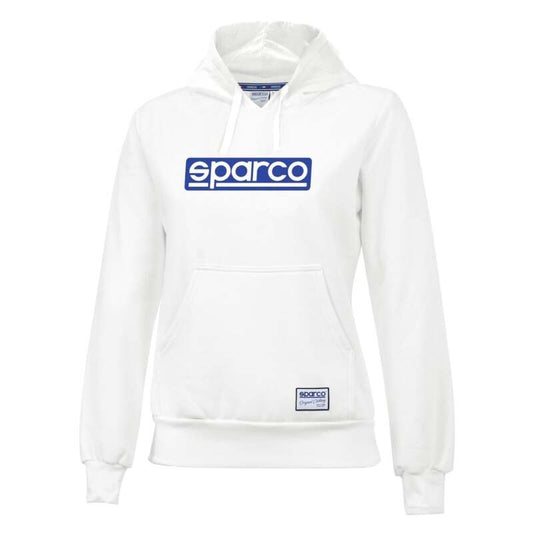 White Sparco Lady Original hoodie, a stylish women's sweatshirt with the Sparco brand logo, displayed on a plain background.