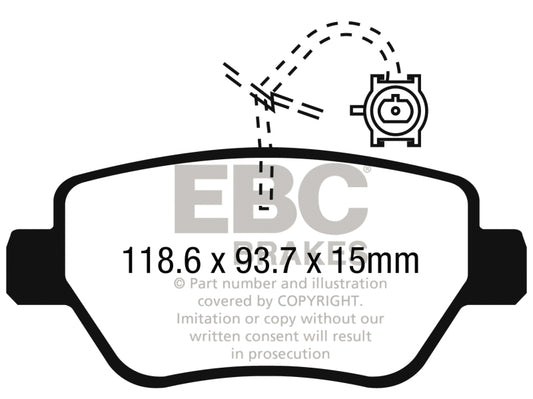 EBC Redstuff rear brake pads for Maserati Ghibli 2014-2016 3.0L twin turbo, high-performance automotive brake component