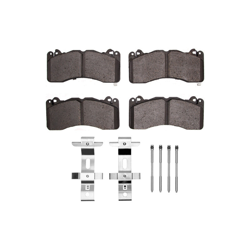 Ford Mustang R1 Concepts OE front ceramic brake pads and hardware kit, showing new brake pads and mounting hardware.