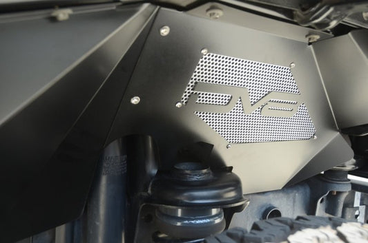 Black aluminum inner fender liner for Jeep Wrangler JK by DV8 Offroad, designed as a durable wheel well liner.