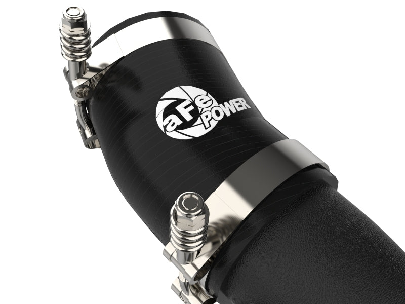 aFe BladeRunner aluminum hot and cold charge pipe kit in black for Kia Stinger V6-3.3L, showing the intercooler components.