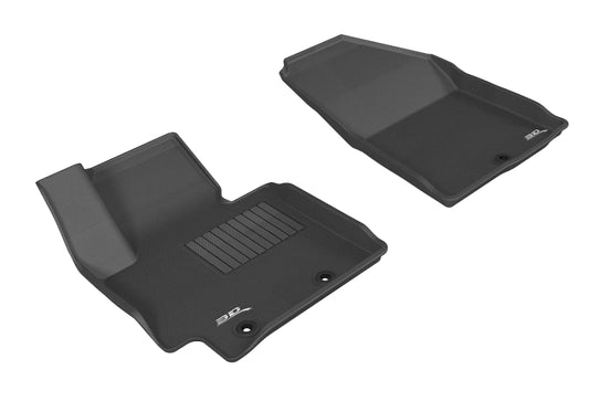 Black 3D MAXpider rubber floor mat for 2014-2019 Kia Soul Kagu, first-row interior protection with textured surface.