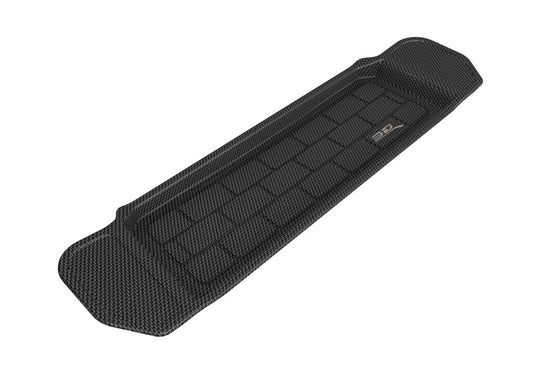 Black 3D MAXpider 2021 Mustang Mach-E Kagu front cargo liner made of durable rubber with textured surface.
