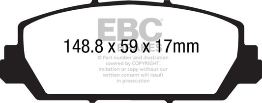 EBC 12+ Greenstuff front brake pads for Acura RDX 3.5, high-performance automotive brake pads with green friction material