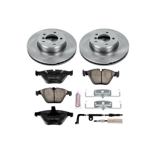 PowerStop OE brake kit for BMW 525i front, includes brake rotors and pads, designed for 2004-2006 models.