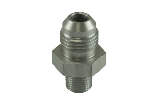 Turbosmart -6AN flare to 1/8 NPT male straight fitting, clear anodized metal, for automotive fluid connections.