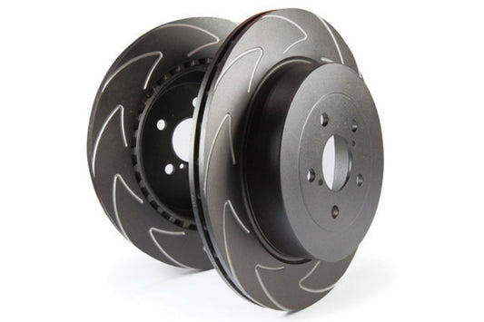 EBC slotted front brake rotors for 2006-2012 Mitsubishi Eclipse 2WD 2.4L, showing the slotted design for improved braking.