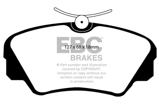 EBC Ultimax2 front brake pads for Cadillac Catera 3.0, OE style brake pads with metal backing and friction material.